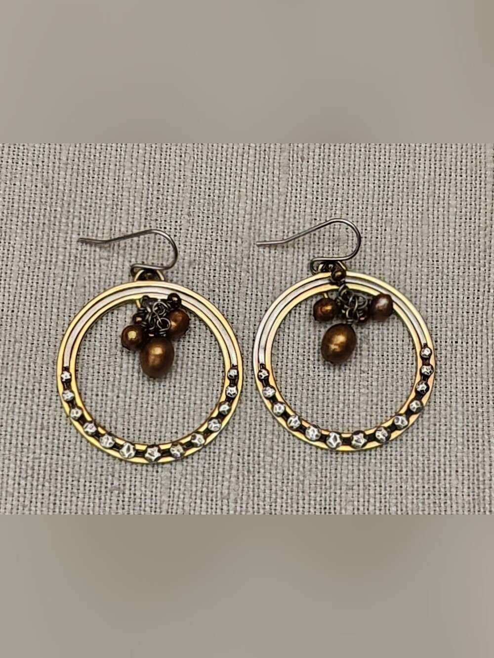 Silpada Sterlin Silver and Gold Toned Studded Circle Earrings with Pearl Drops